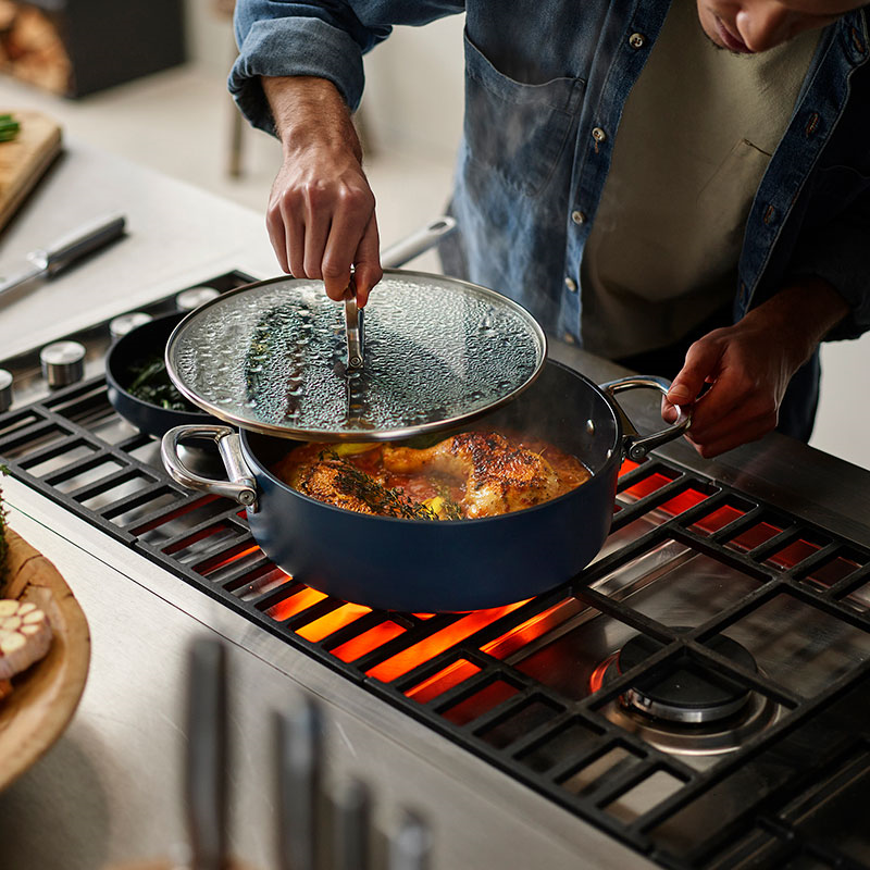 Space Folding Ceramic Non-Stick Casserole Pan & Lid, 28cm, Midnight Blue-1