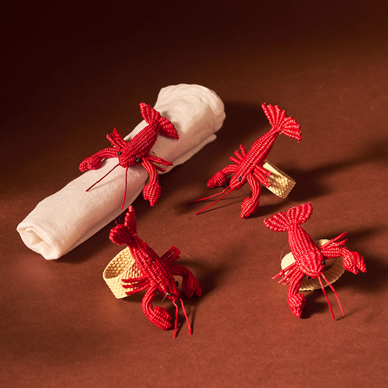 Narino Lobster Set of 4 Woven Napkin Rings, Red-0