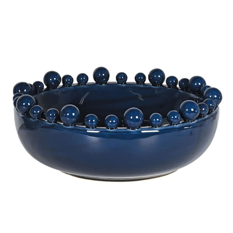 Bobble Edge Ceramic Bowl, D38cm, Dark Blue-0