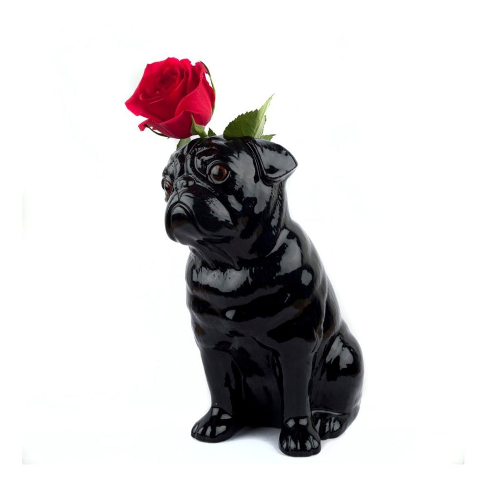 Pug Large flower vase, L12.5 x D21 x H22.6cm, Black-0