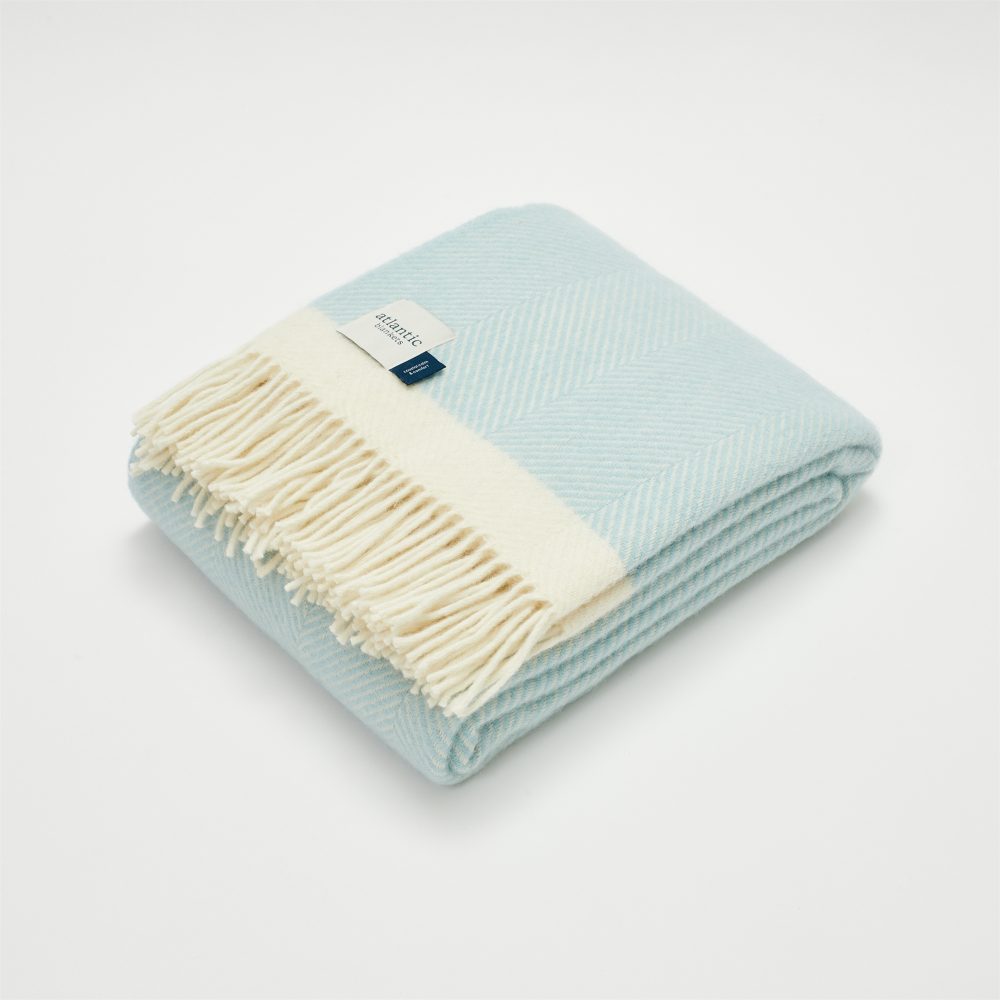 Herringbone Blanket, 130 x 250cm, Duck Egg Blue-0