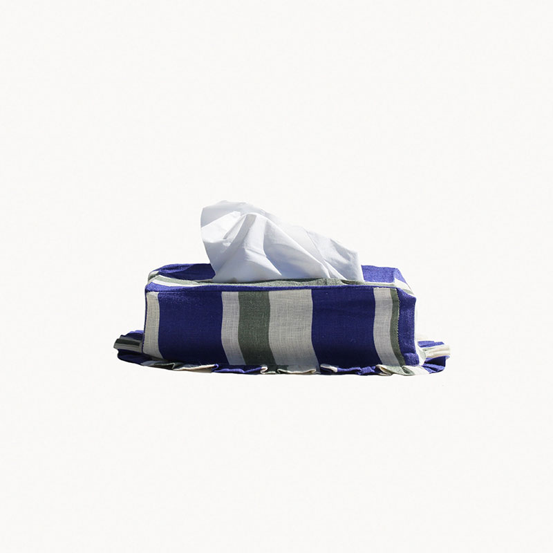 Stripe Tissue Box Cover, L21.5 x W12.5 x H7cm, Cobalt & Sea Green-0