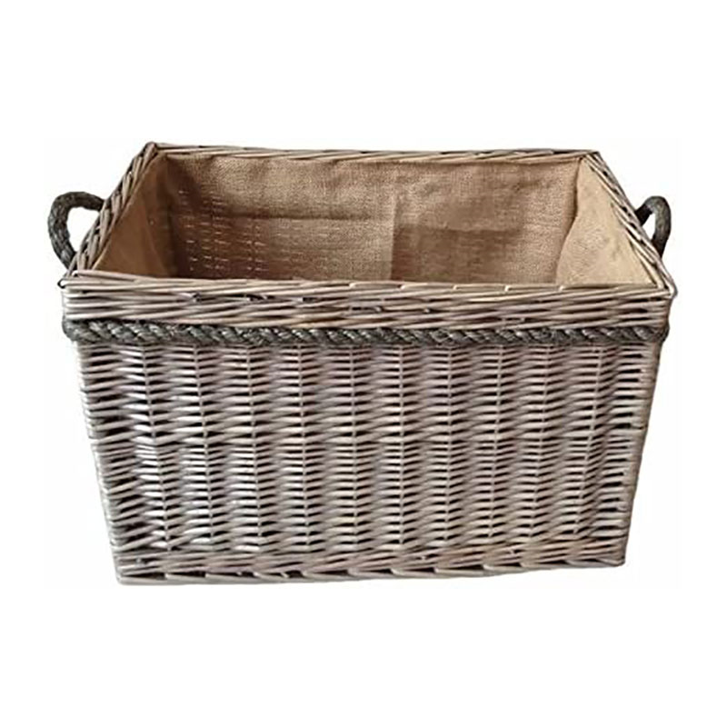 Large Willow Rect. Log Basket, Rope Handle,58X38cm, Natural-0