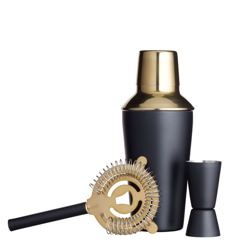 Barcraft 3 Piece Cocktail Set, Black/Brass-1