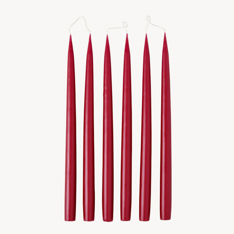 Set of 6 Tapered Dinner Candles, H35cm, Burgundy Red-0