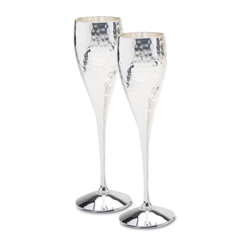 Pair of champagne goblets, Hammered Silver Plate-0