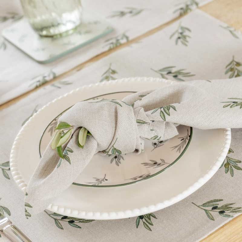 Olive Branch Set of 4 Napkins, Neutral-3