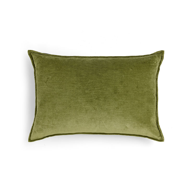 Verity Linen Velvet Rectangular Cushion, 45 x 65cm, Moss-3