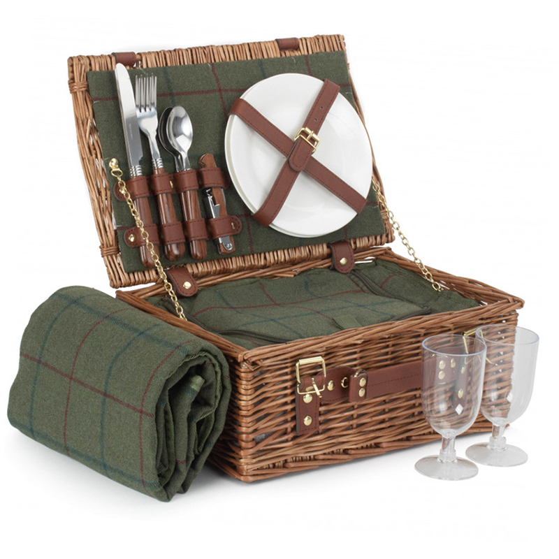 Tweed 2 Person Classic Picnic Hamper, Green-0