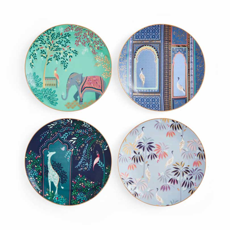 India Set of 4 Assorted Caked Plates, D20cm, Multi-0