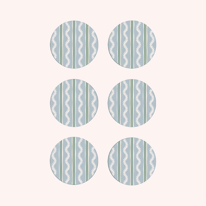 Vines Set of 6 Coasters, D10cm, Blue-0