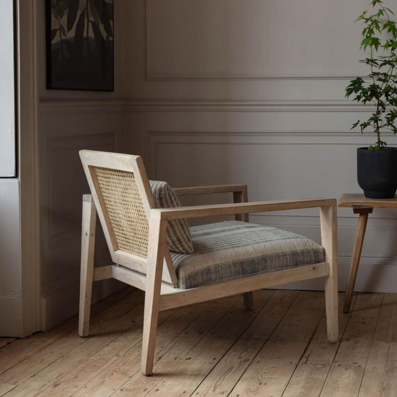 Laurel Striped Cane Armchair, Blue & White-1