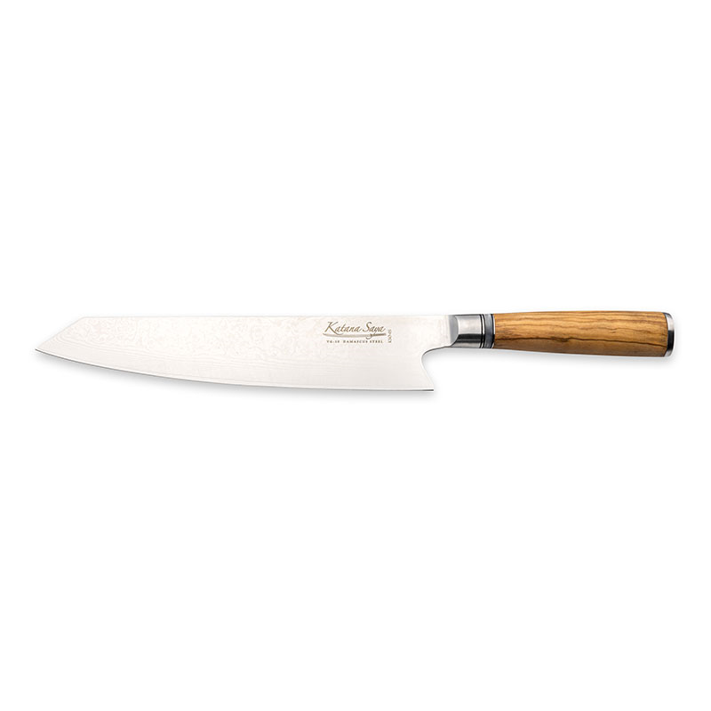 Katana Saya Olive Wood Kiritsuke Knife, 24cm Damascus Blade-0