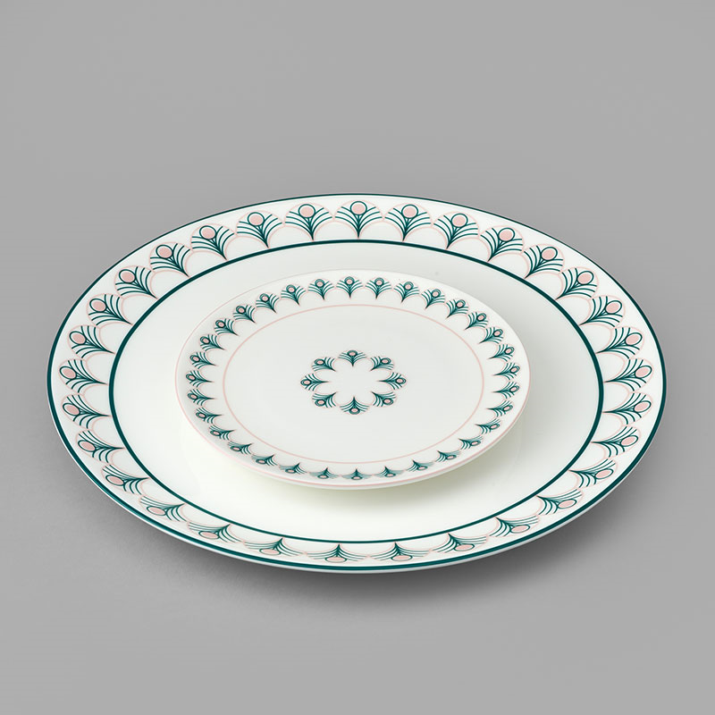 Peacock Side Plate, D16cm, Teal & Blush Pink-1