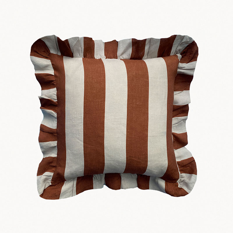 Wide Stripe Cushion Cover, 45 x 45 cm, Cinnamon & Oyster-1