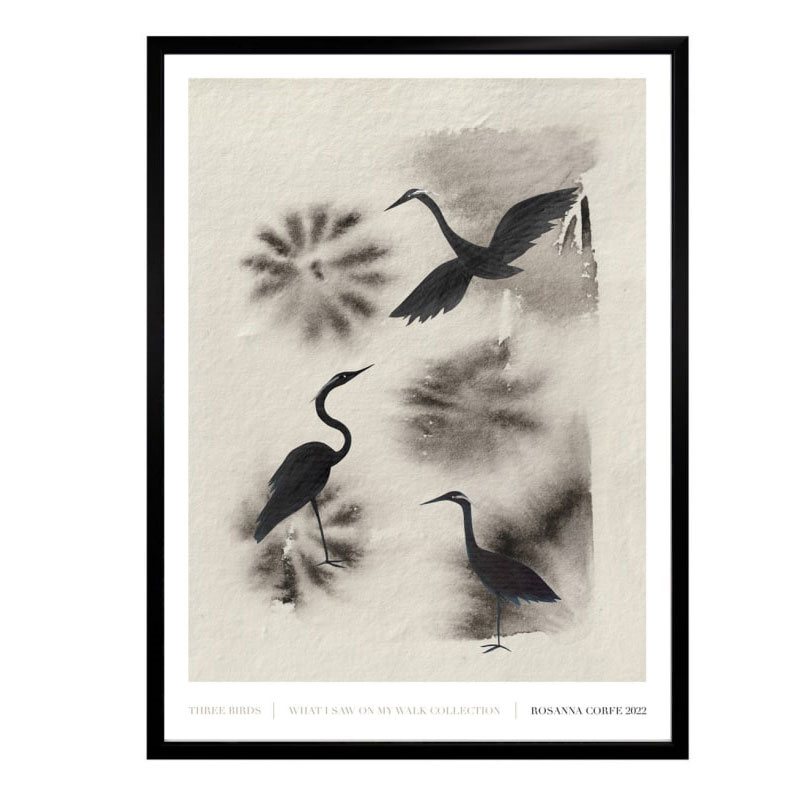 Three Birds Recycled Paper Print, A3, Grey-0