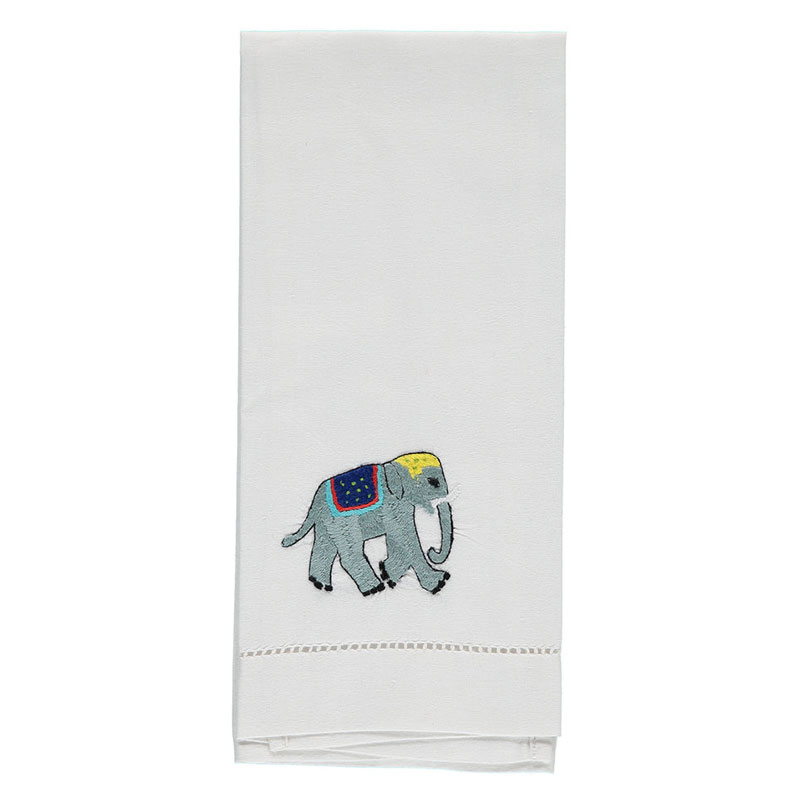 Elephant Hand Towel, 38 x 58cm, White/Green/Blue-3