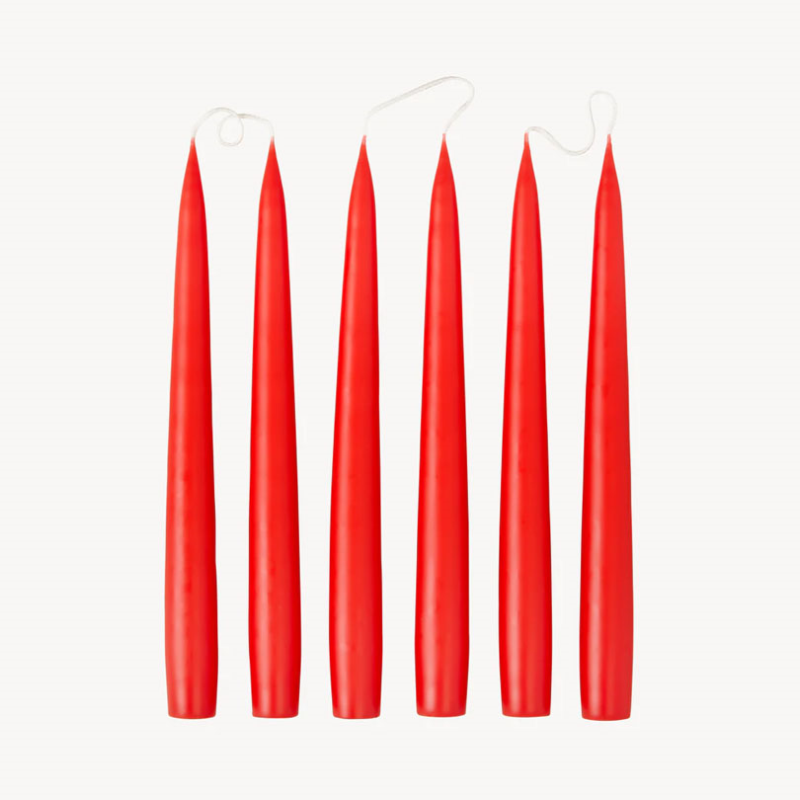 Set of 6 Tapered Dinner Candles, H25cm, Ruby Red-0