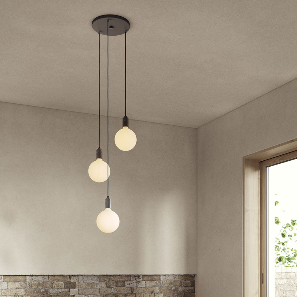 Canopy & Sphere Bulb Triple ceiling plate & pendant set, H400 x W25cm, Black & Graphite-0