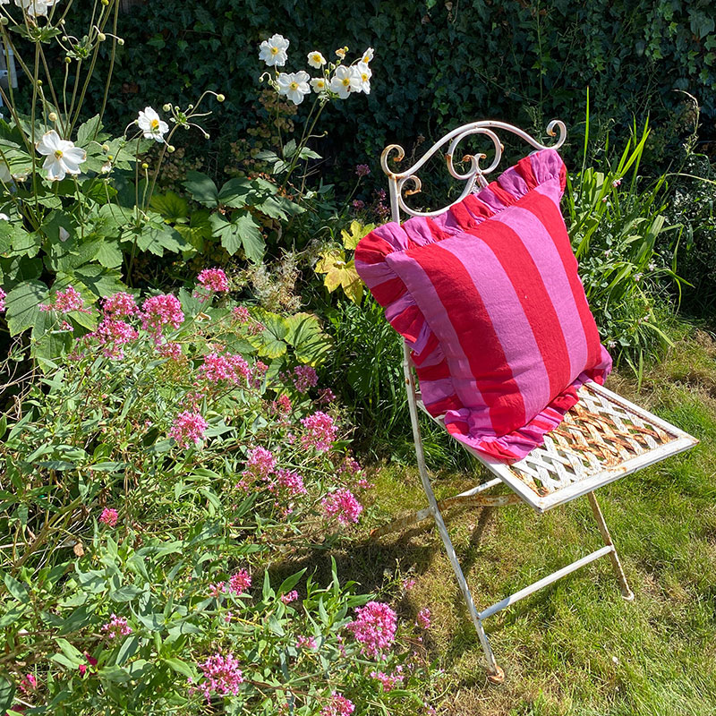 Wide Stripe Cushion Cover, 45 x 45cm, Cerise/Fuchsia-0