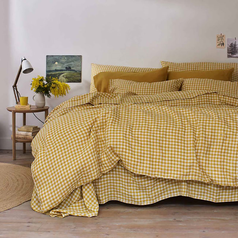 Gingham Linen Duvet Cover, King, Honey-0