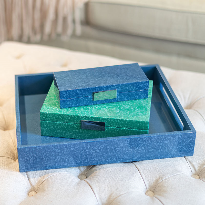 Lacquered Tray 40 x 35cm, Blue Shagreen-2