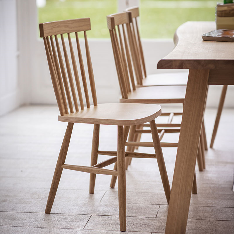 Spindle Back Chairs in Oak (Pair)-0