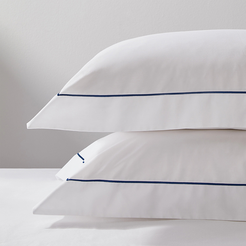 Single Row Cord Oxford Pillowcase, Standard, White/Navy-0