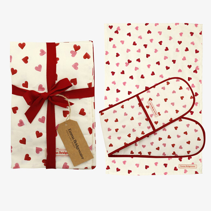 Pink Hearts Oven Glove/Tea Towel Set-0