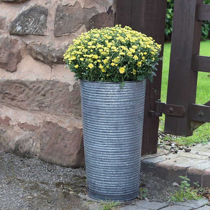 Galvanised Ribbed Vase, D28cm, Silver-0