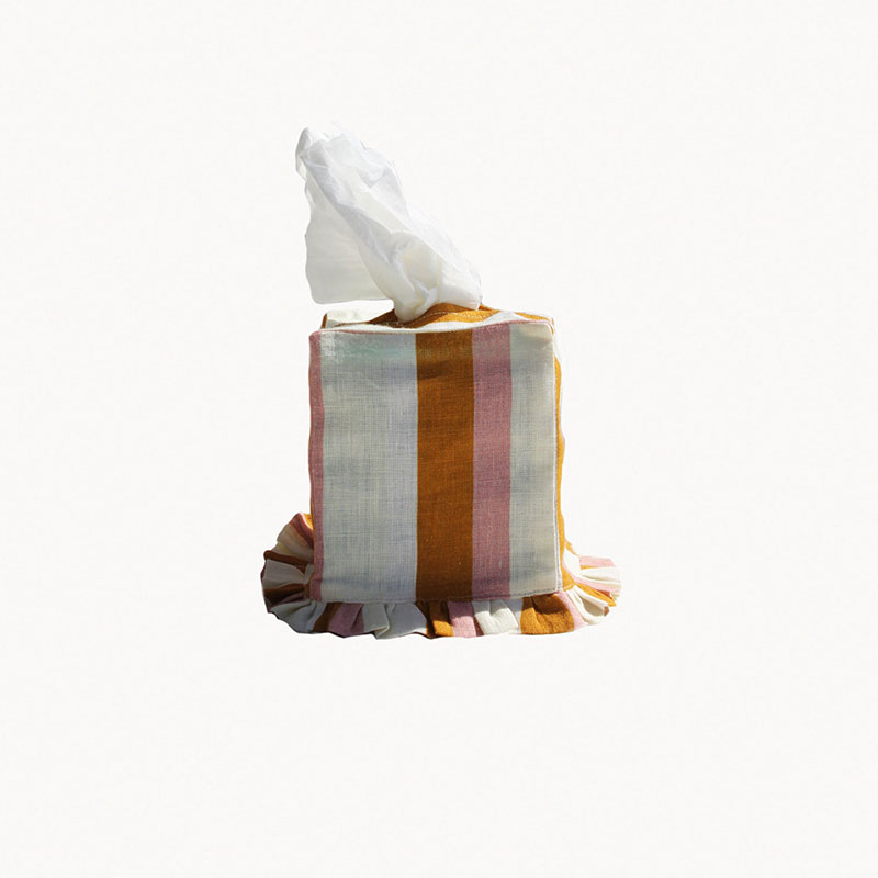 Stripe Tissue Box Cover, L12 x W12 x H13.5cm, Ochre & Blush-1