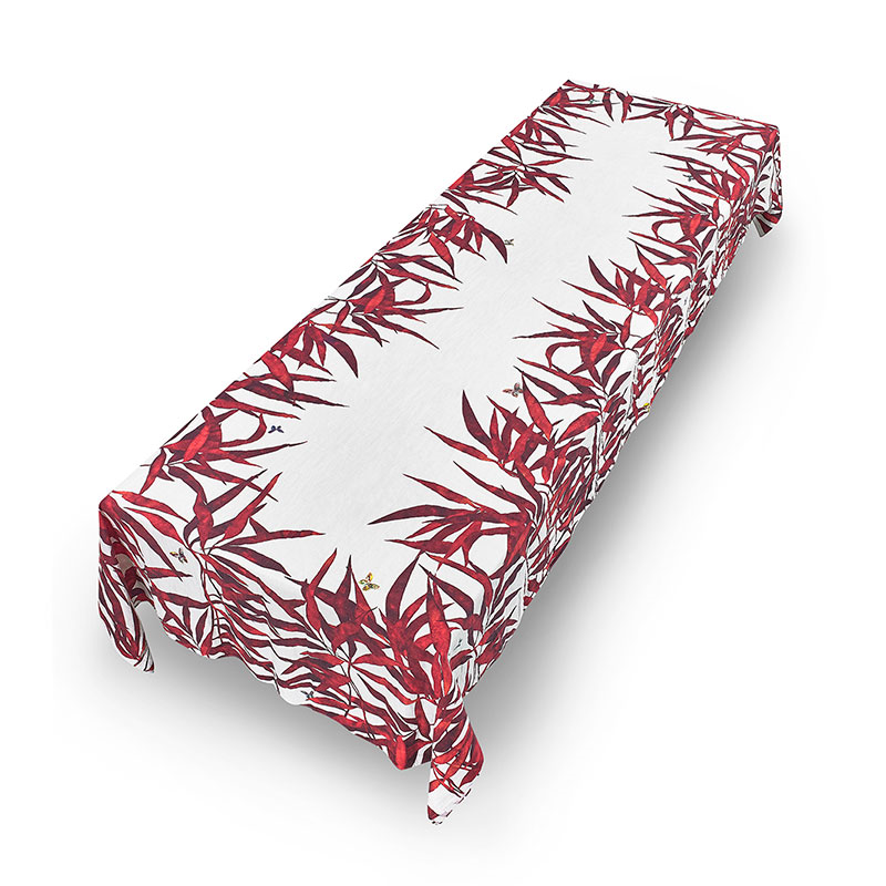 Les Palmiers Leaf Tablecloth, 300cm x 165cm, Red-2