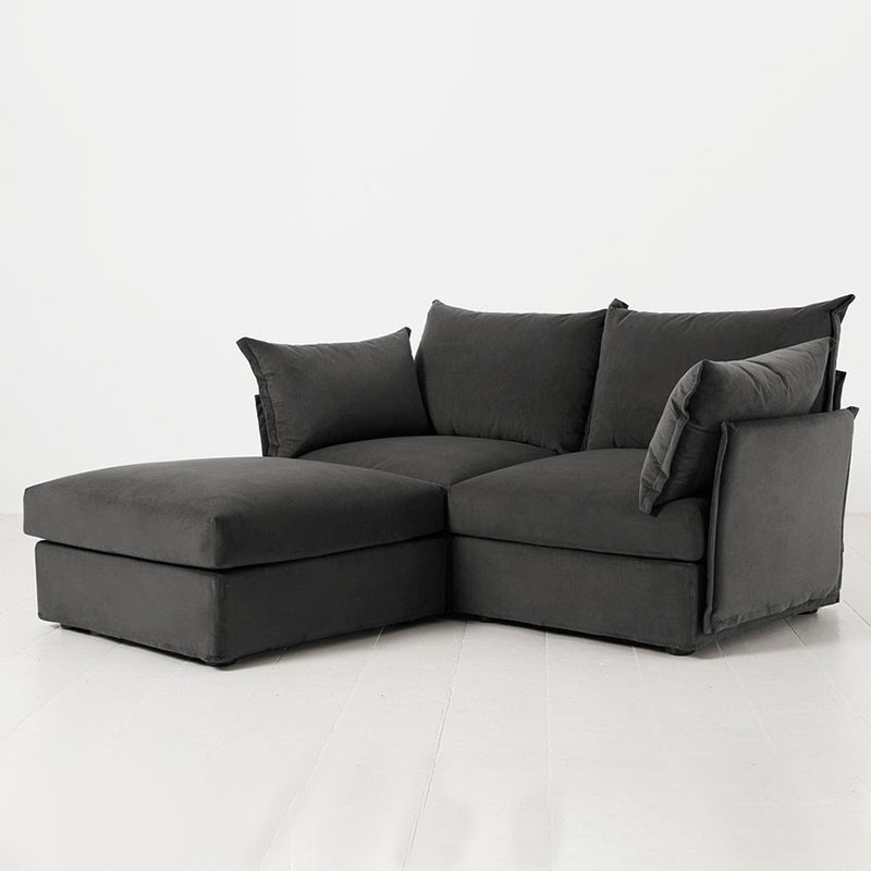 Model 06 Velvet 2 Seater Sofa With Chaise, Charcoal-4