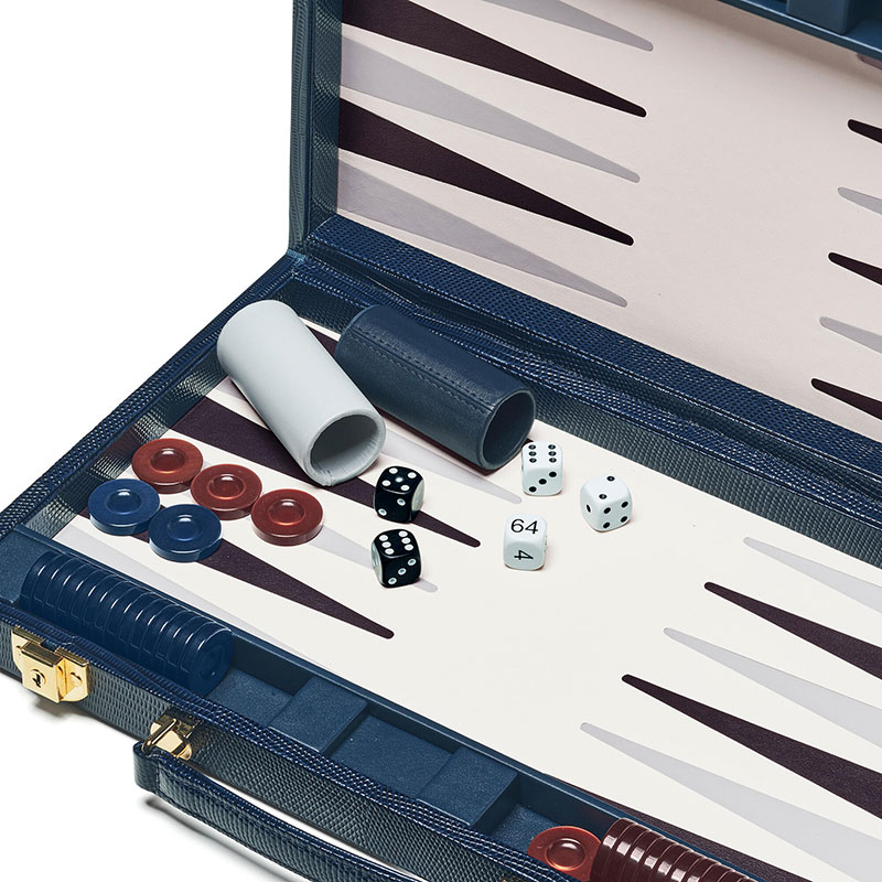 Backgammon Set, L38 x W23cm, Midnight Blue Lizard-4