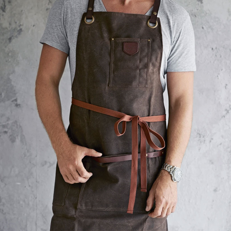 Waxed Canvas Apron, Tobacco Brown-2