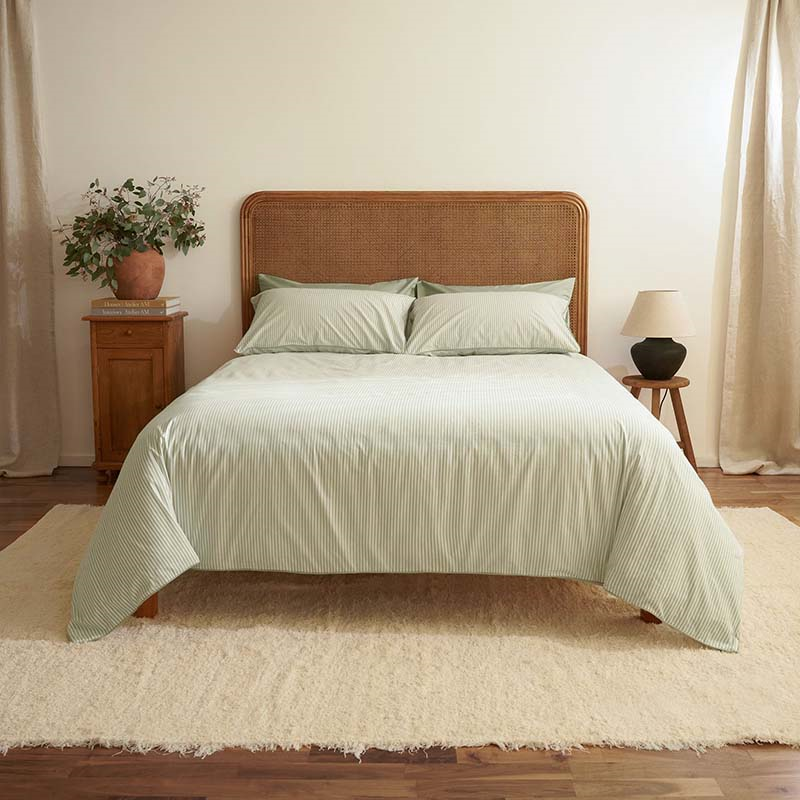 The Stripe 200 Thread Count Duvet Cover, Double, Sage Green-0