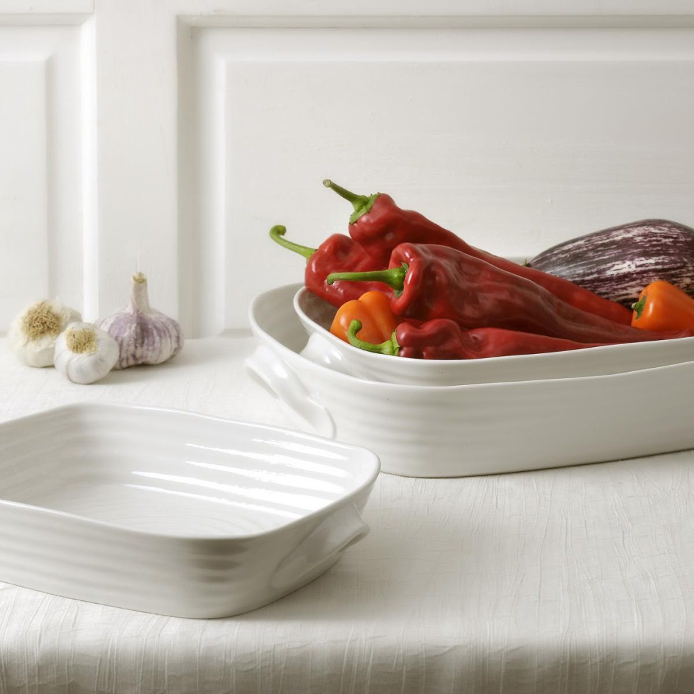 Ceramics Handled Roasting Dish, 36 x 28cm, White-1