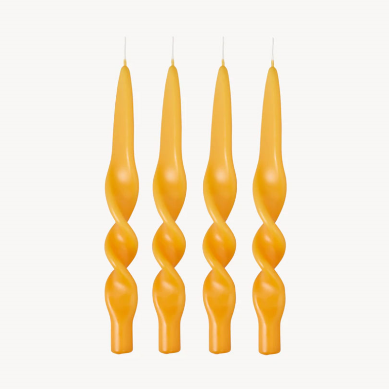 Swirl Set of 4 Dinner Candles, H28cm, Mustard Yellow-0