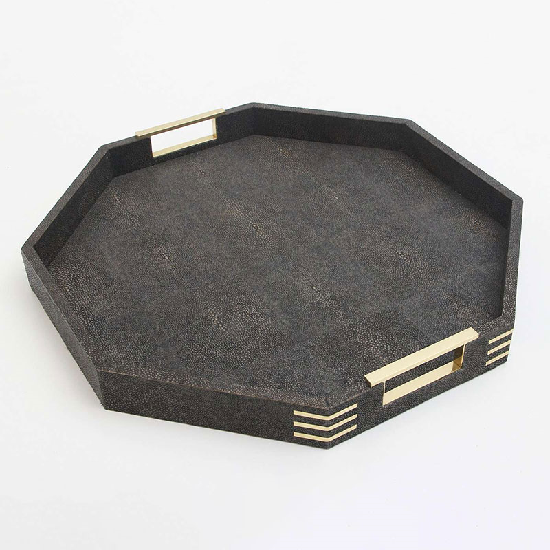 Holmes Octagonal Tray, D50cm, Seal Brown Shagreen-4