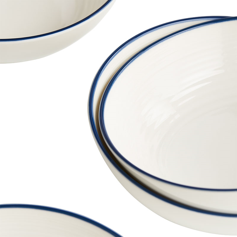 Gordon Ramsay Maze Denim Line Set of 4 Cereal Bowls, D18cm, White-1