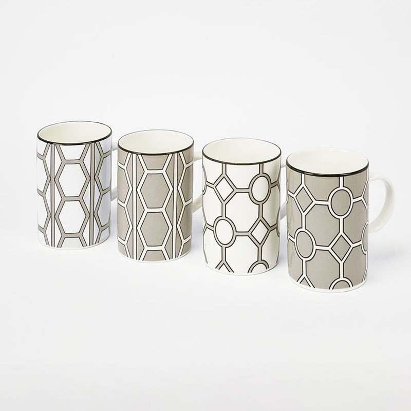 Hex & Hoop Set of 4 Mugs, 350ml, Grey-2