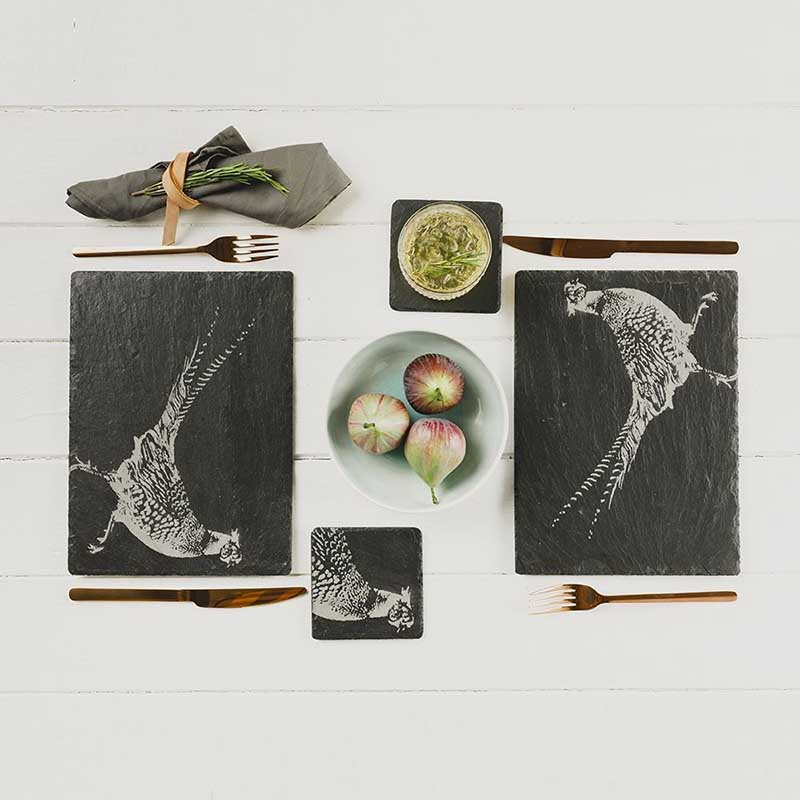 Pheasant Set of 2 Slate Place Mats, H22 x W30cm, Black-1