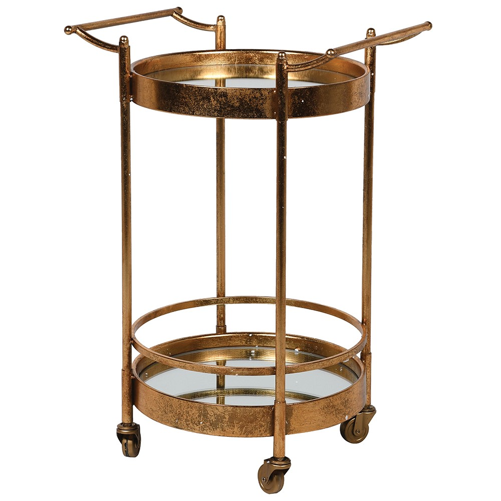 Round Mirrored Trolley, 74 x 50cm, Gold-0