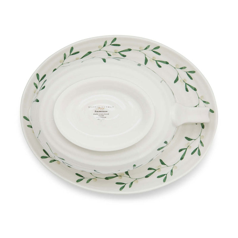 Mistletoe Sauce Boat & Stand, 550ml, White/Green-3