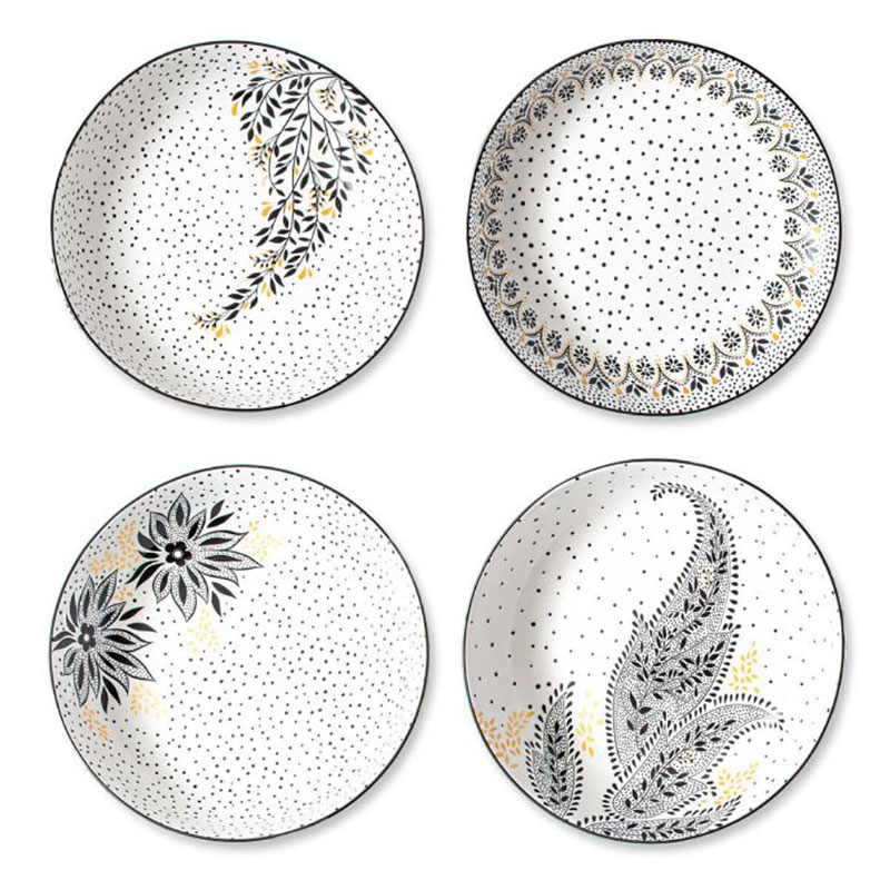 Artisanne Noir Set of 4 Low Bowls, D22cm, Monochrome-0