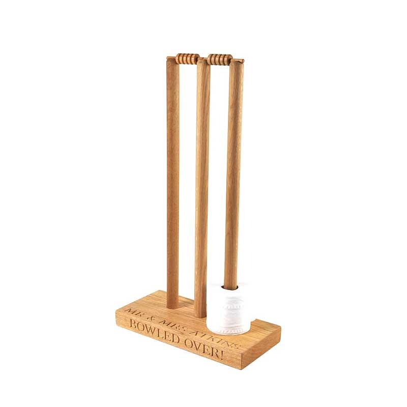 Cricket Wicket Personalised loo roll holder, 70 x 40 x 20cm, Oak-1