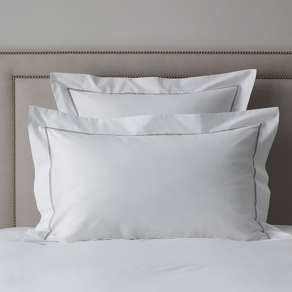 Savoy - 400 Thread Count Egyptian Cotton Oxford pillowcase, 50 x 75cm, White/Silver-0