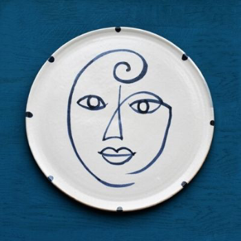 Wall Plate, Izzy, Blue and White, Large, 36cm-0