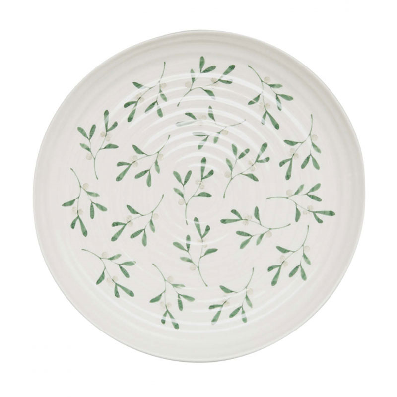 Mistletoe Round Platter, D30cm, White/Green-0