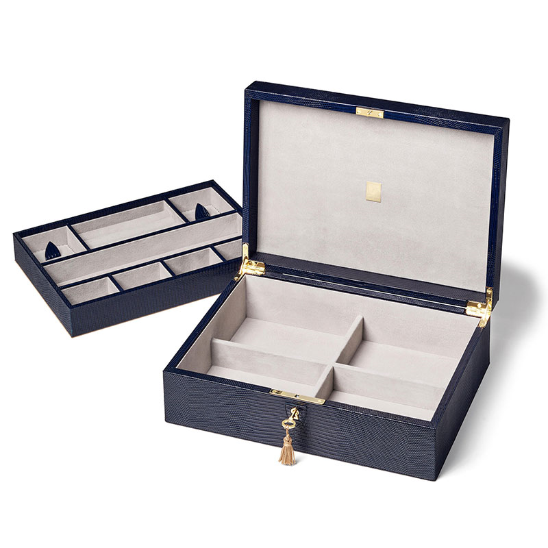 Grand Luxe Jewellery Case, L24 x W33cm, Midnight Lizard-2